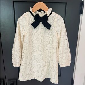 Janie and Jack Cream Lace Blouse with Black Velvet Bow